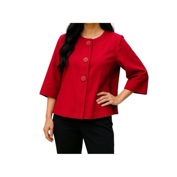 Chico's Red Cotton Blend 3/4 Sleeve Button Front Jacket Blazer Size 1 - Picture 1 of 9